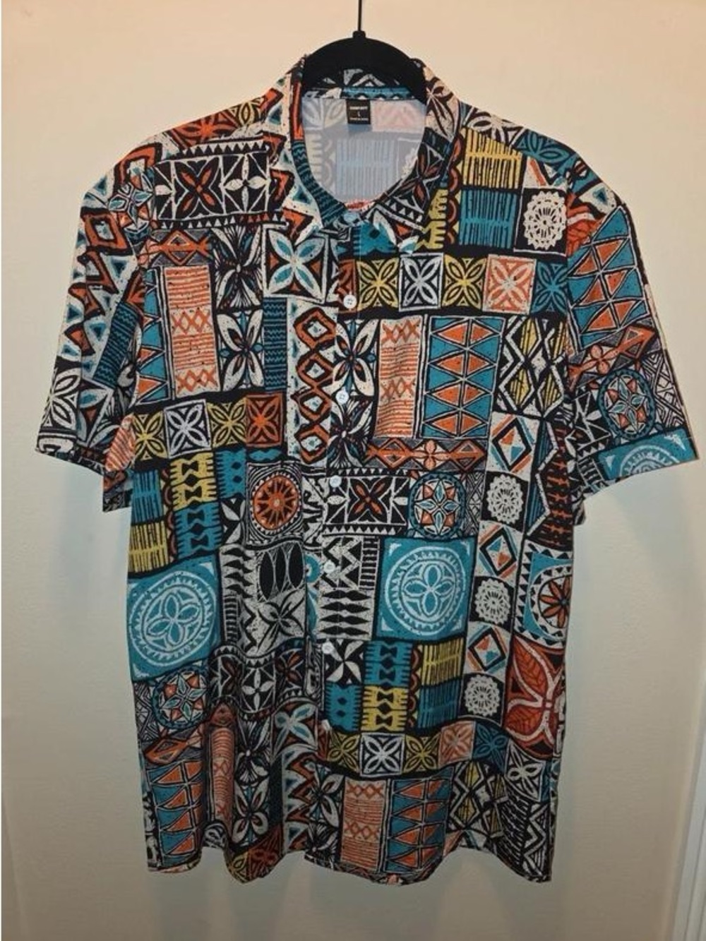 🏅Men's Short-Sleeve Button-Down Shirt - Turquoise, Orange, Black, White